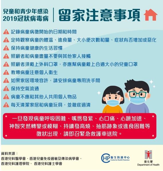 健康資訊-兒童感染2019冠狀病毒病兒童留家需注意事項 